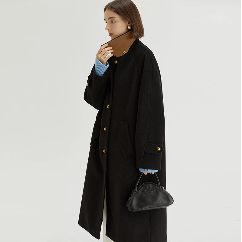 【直播】范洛酷飒十足“撞色领底复古金属扣”经典宽松大衣FQ22D001