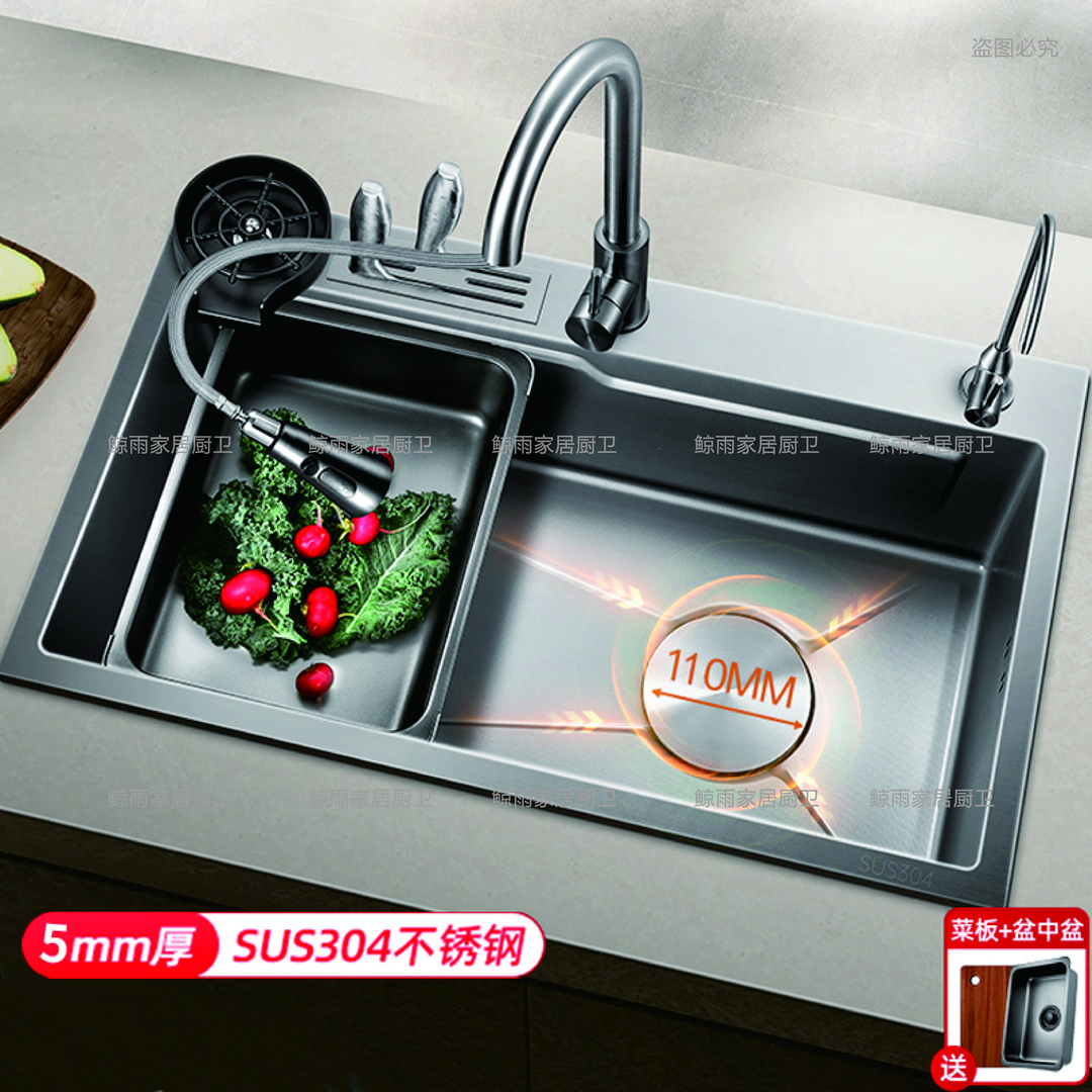 厨房洗菜盆大单槽家用SUS304不锈钢水槽洗碗池洗菜池手工洗碗槽池