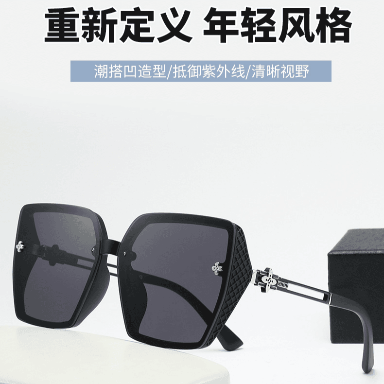宠粉专属】新款时尚防紫外线驴家同款大框太阳镜墨镜眼镜黑框3026