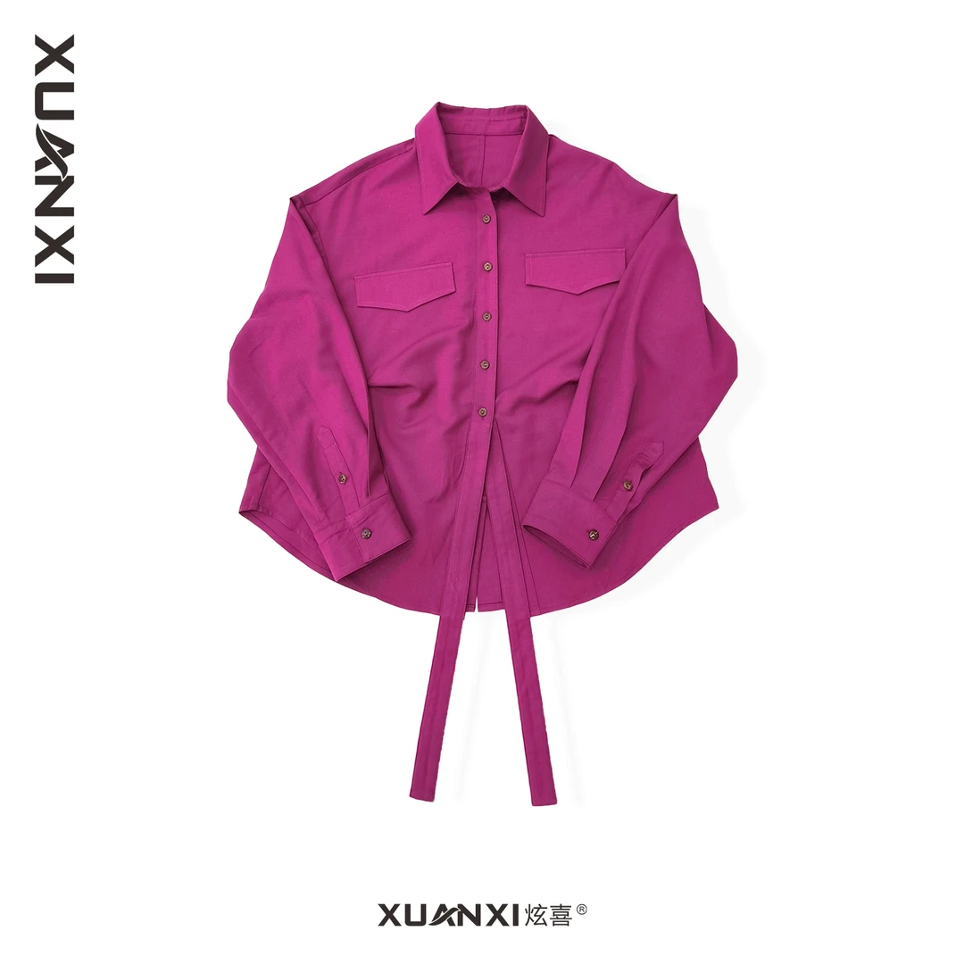 工装风收腰飘带长袖衬衫时尚舒适气质休闲 MCD1558F