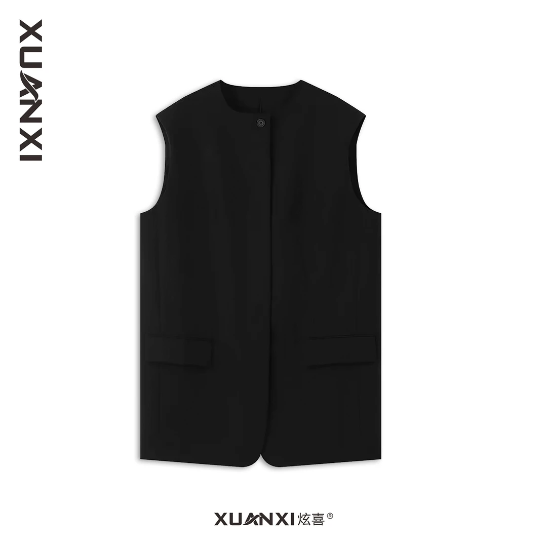 春季新款时尚设计结构感拉链后叉简约无袖外套MCD1698