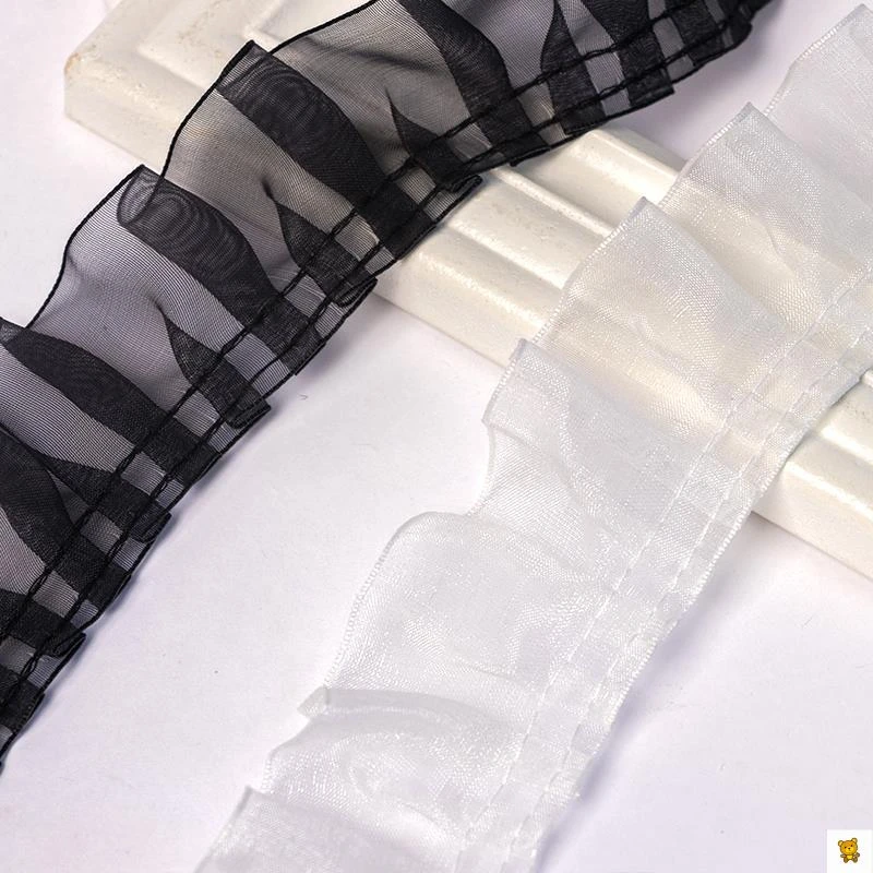 3.9厘米宽雪纱带蕾丝花边辅料褶子荷叶边领口袖口服装diy手工材料