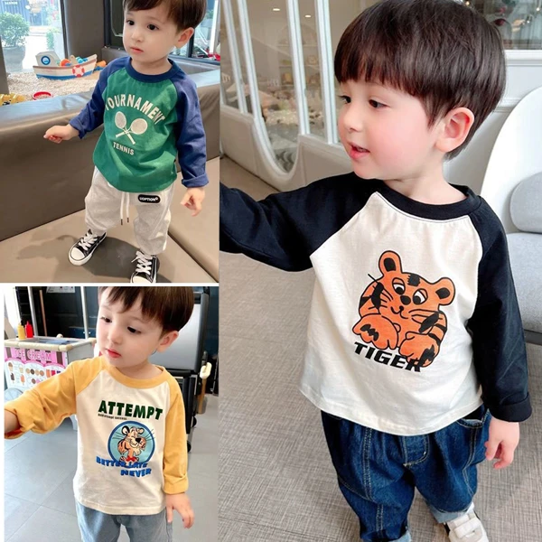 洋气休闲纯棉男童秋冬儿童长袖t恤小童装春秋宝宝卡通动漫打底衫t