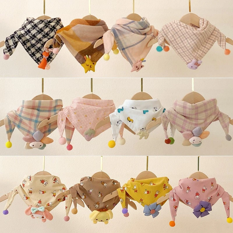 双层秋冬季围巾纯棉加厚围脖保暖脖套幼儿儿童三角巾学生格子百搭