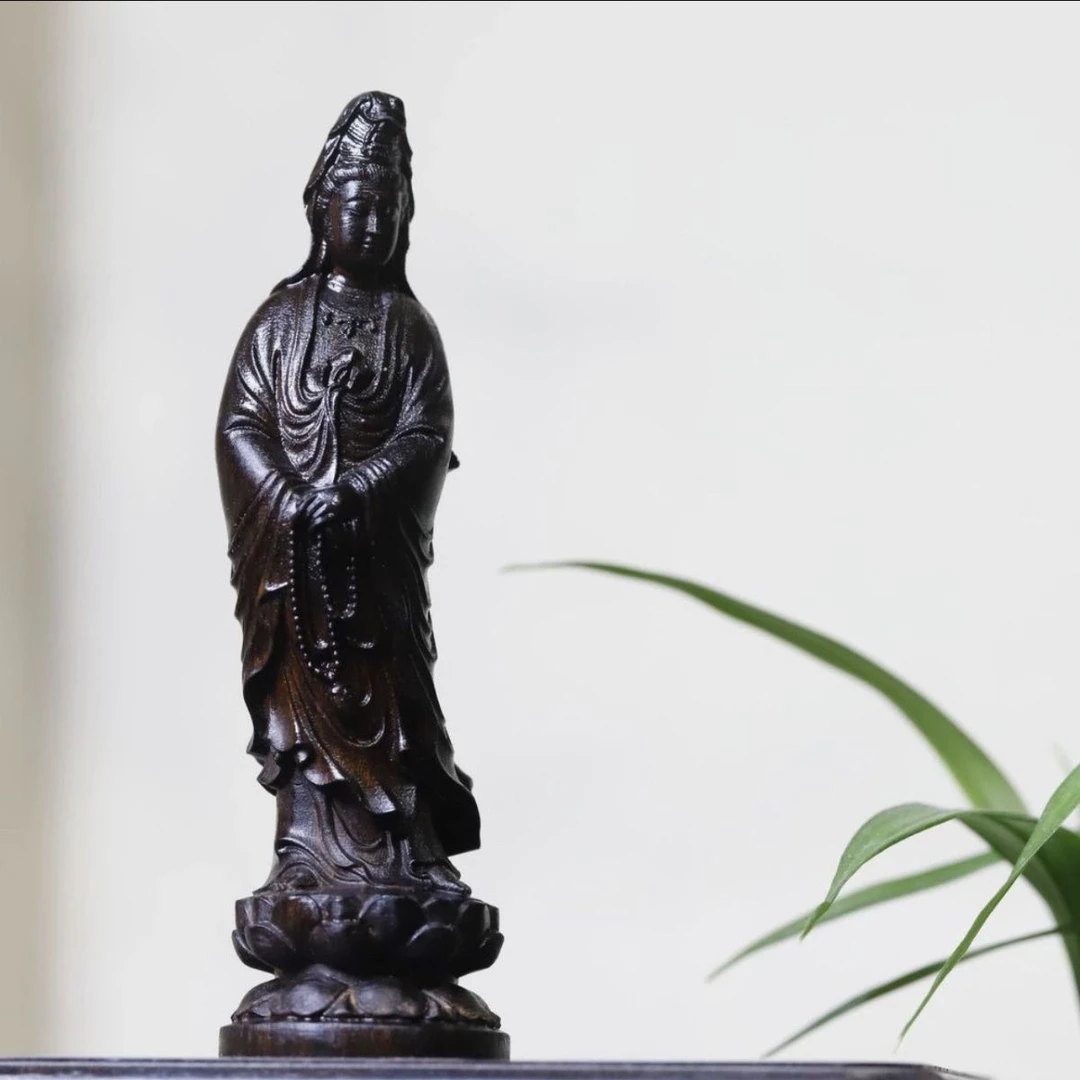 （南海观音）摆件.12cm巴布亚贡木天然复古精工原木雕刻