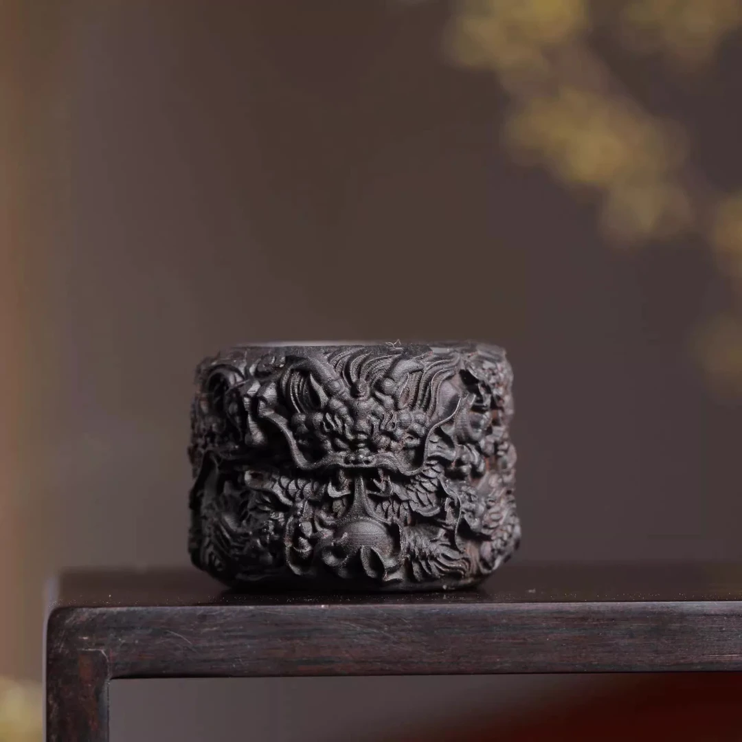 （新款九龙扳指内径22mm 巴布亚贡木天然复古原木雕刻