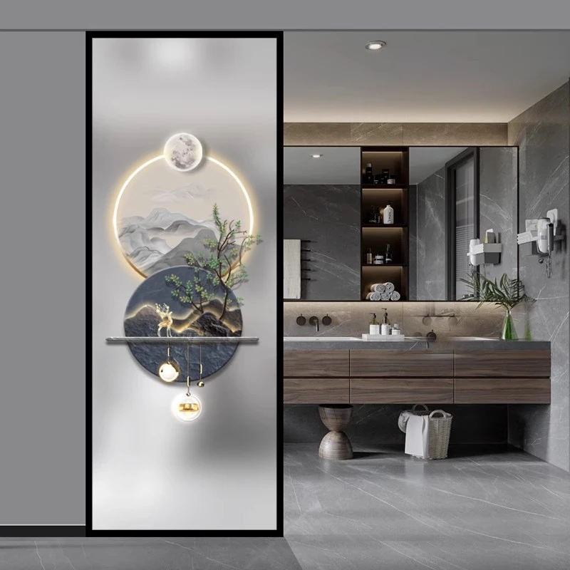 现代简约网红洗漱台艺术玻璃屏风入户玄关客厅定制轻奢遮挡隔断门