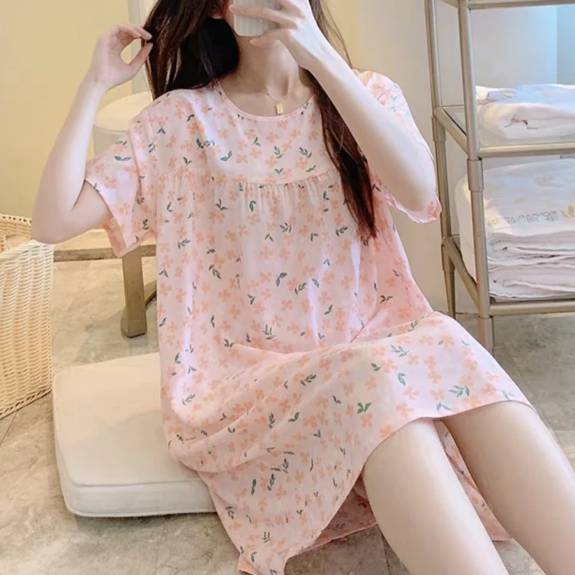 女装棉绸睡裙家居服连衣裙大码夏季薄款宽松长款甜美碎花学生网红