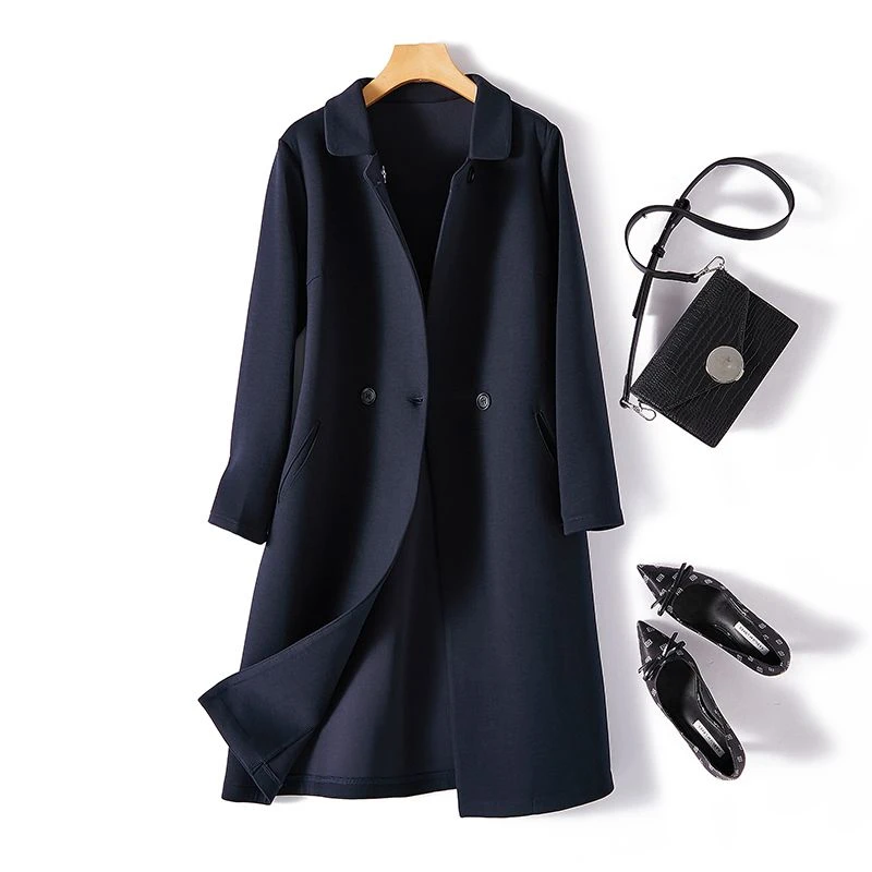 秋冬大衣中长款气质小方领双排扣韩版宽松简约空气层女装外套商务