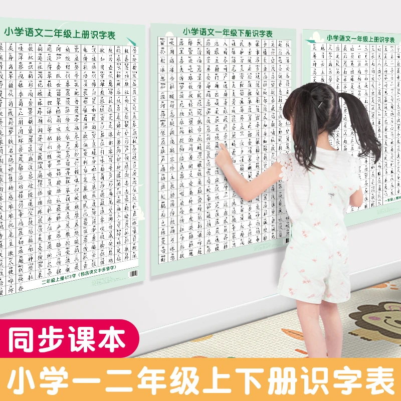 一二三年级语文识字表挂图儿童小学生知识点上册下册生字表挂图