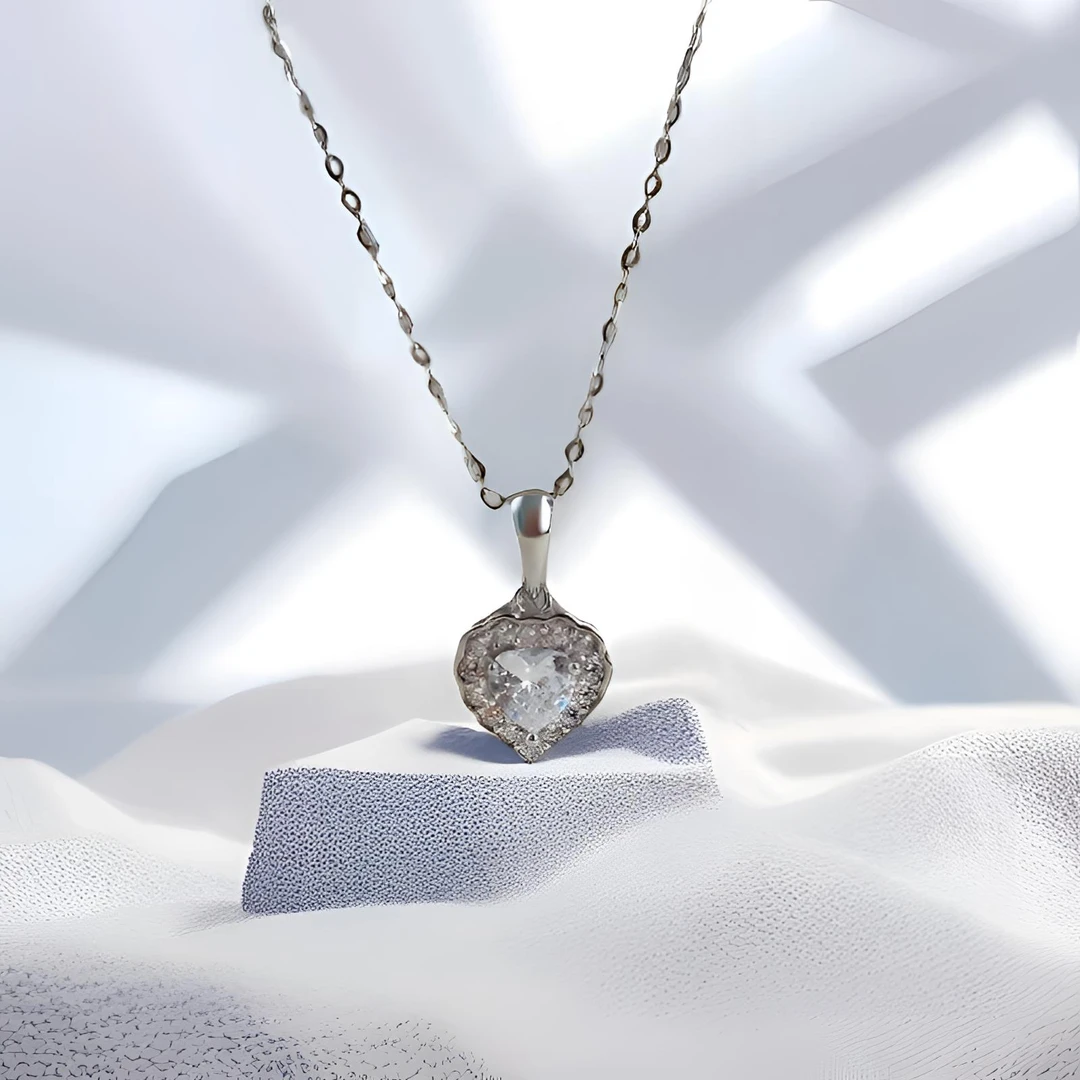 坠链均925银合成锆石 锆石爱心气质项链精致百搭锁骨链轻奢5046