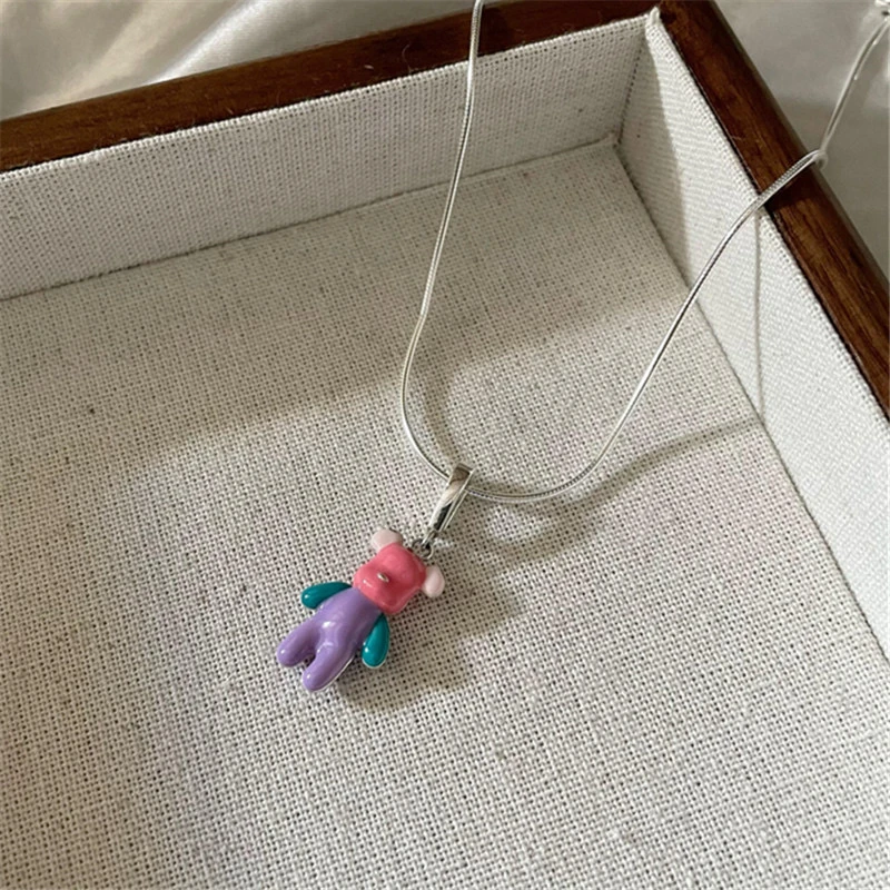 吊坠925银 韩版彩色小熊滴釉时尚小众设计吊坠（不带链）9009