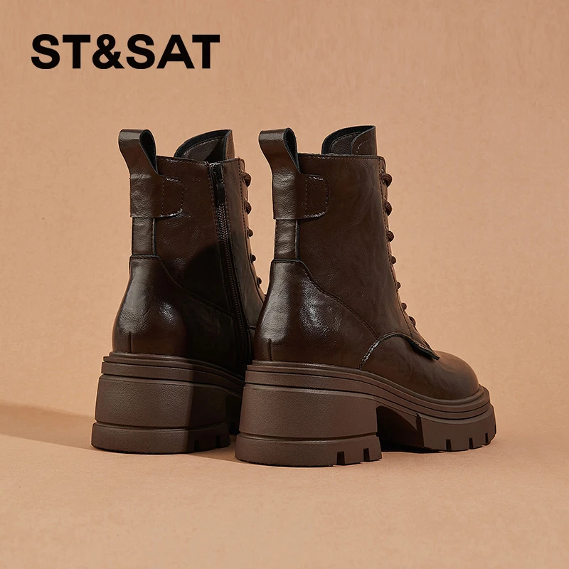 星期六加绒保暖美拉德棕色酷酷机车靴2025冬季新款男友风辣妹短靴