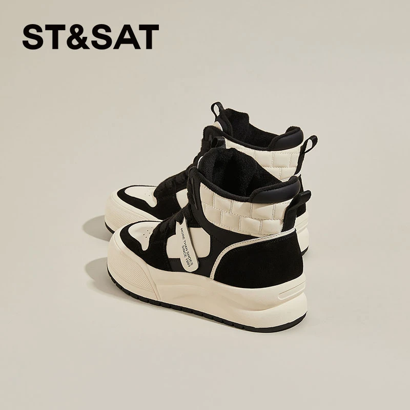 星期六冬季加绒加厚时尚高帮鞋2025厚底保暖明星同款鞋女款休闲鞋