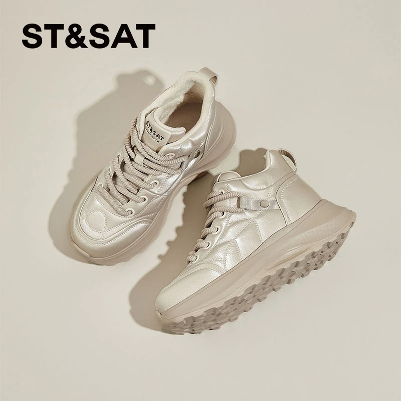 星期六加绒保暖港风温柔小白鞋2025冬季新款约会显脚小老爹鞋轻便