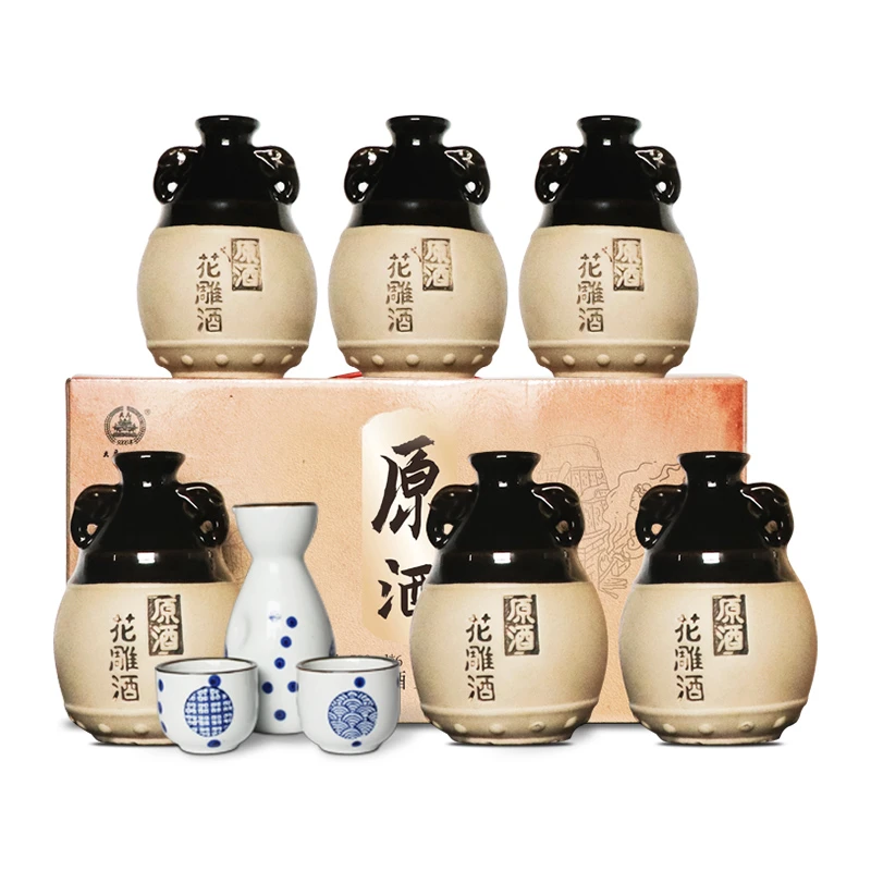 无焦糖色黄酒小坛礼盒装绍兴传统酿酒珍藏十八年花雕酒500ml*6瓶