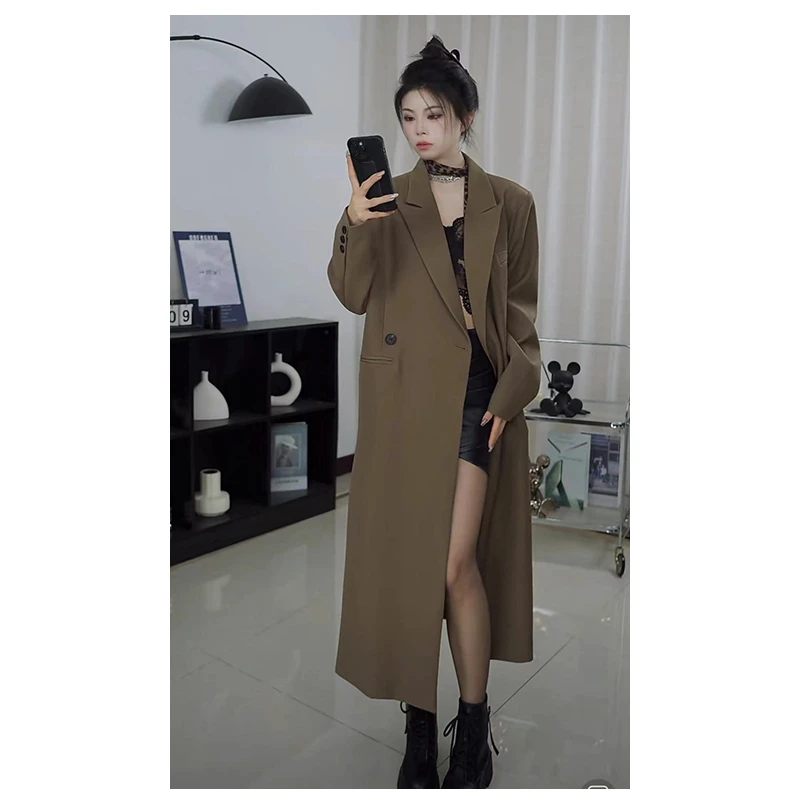 风衣外套女秋季新款宽松显瘦高级设计感遮肉百搭长款过膝西装大衣