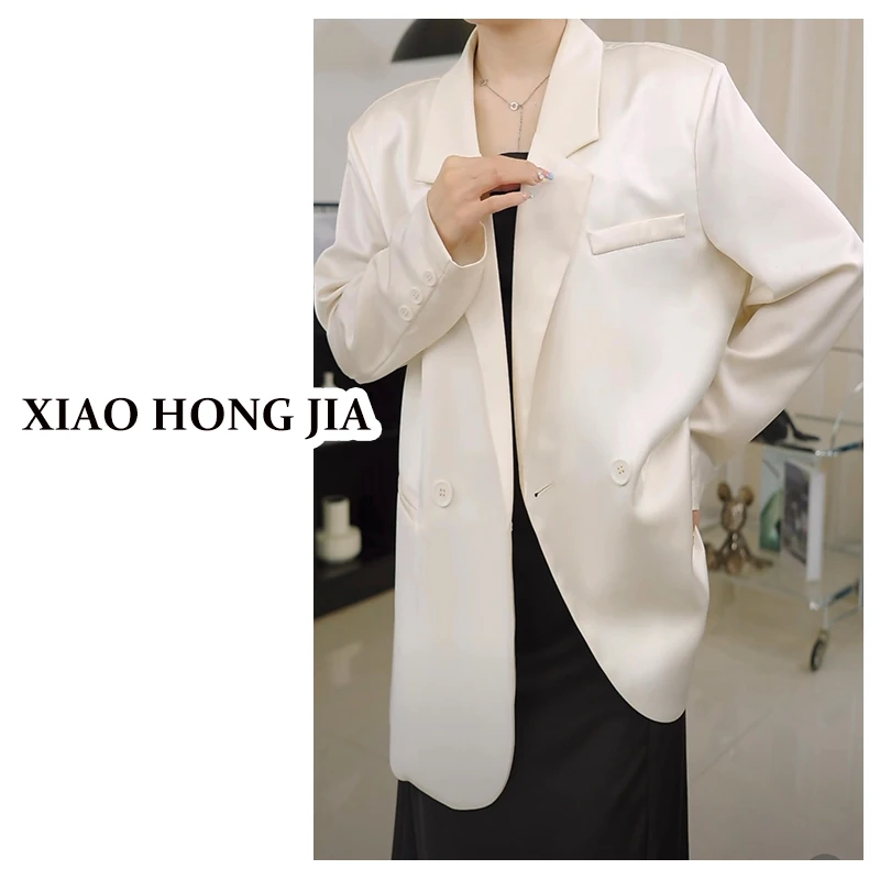 夏季薄款西装女韩版宽松显瘦气质百搭白色光泽感时尚轻奢西服上衣
