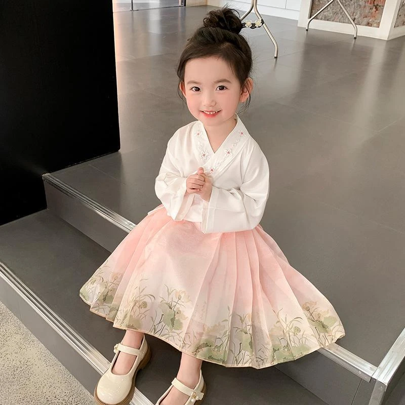 汉服女童马面裙春秋款2024新款儿童中国风套装裙女孩古装宝宝裙子