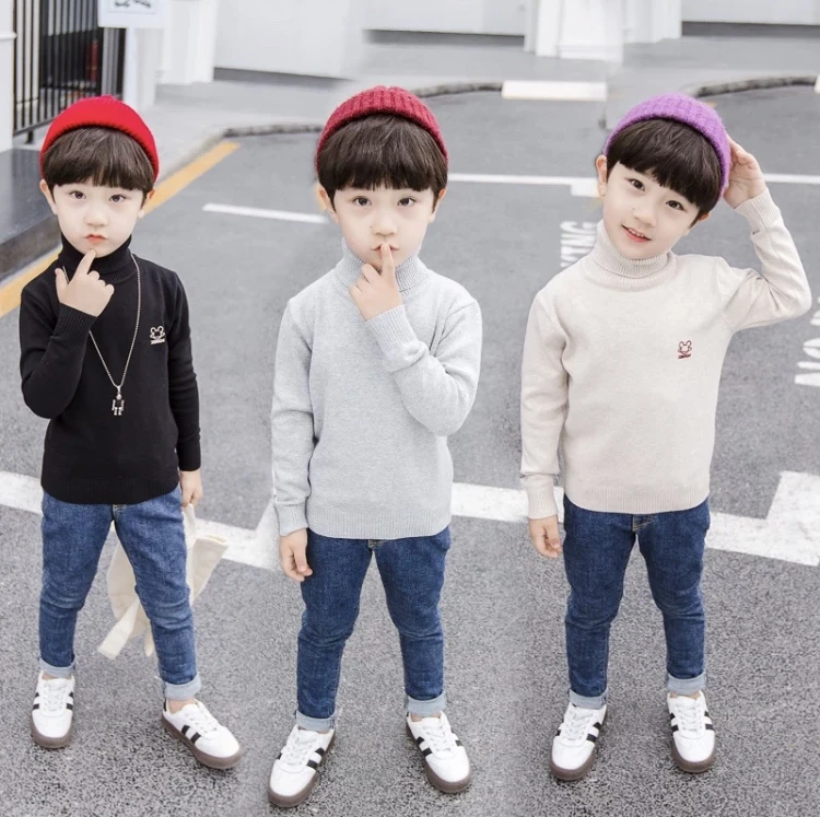 2024年新款秋冬季男童纯色针织打底衫中大童洋气韩版保暖套毛衣
