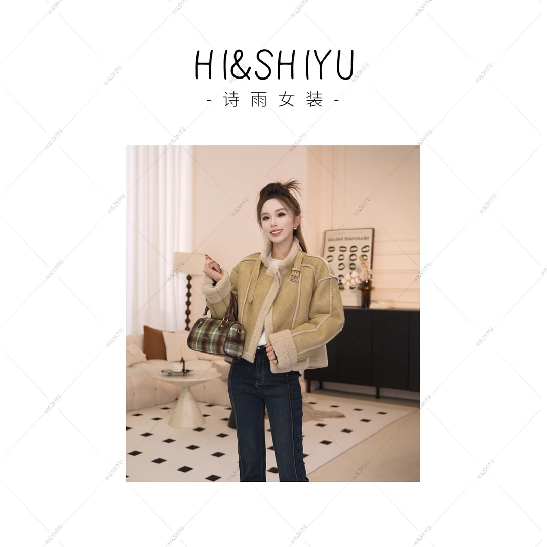 HISHIYU【焦糖摩卡】冬季保暖皮毛一体外套