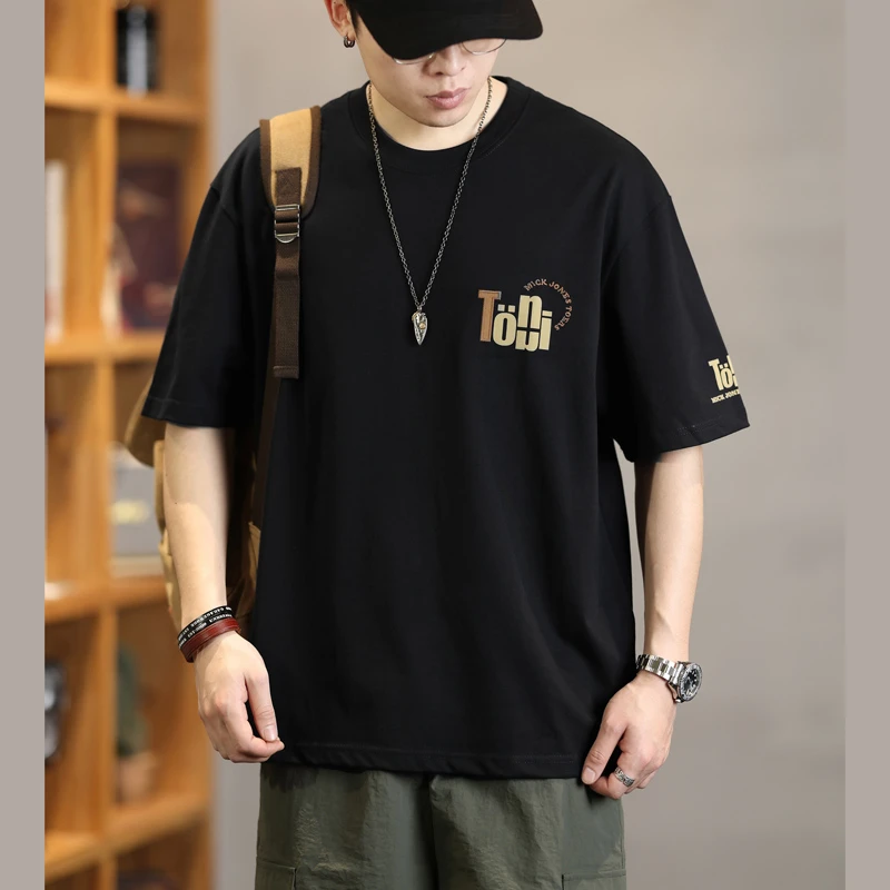 重磅纯棉短袖t恤男士夏季宽松潮牌印花圆领体恤简约百搭半袖上衣