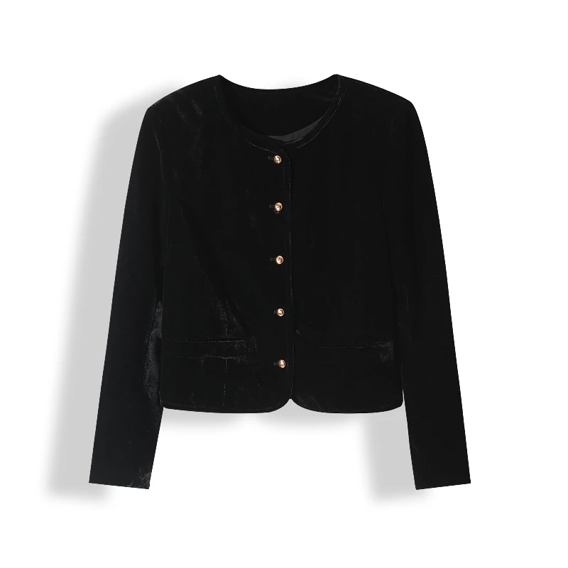 【八度陈老师】（衣长50起）圆领新款气质进口丝绒小香风外套12079