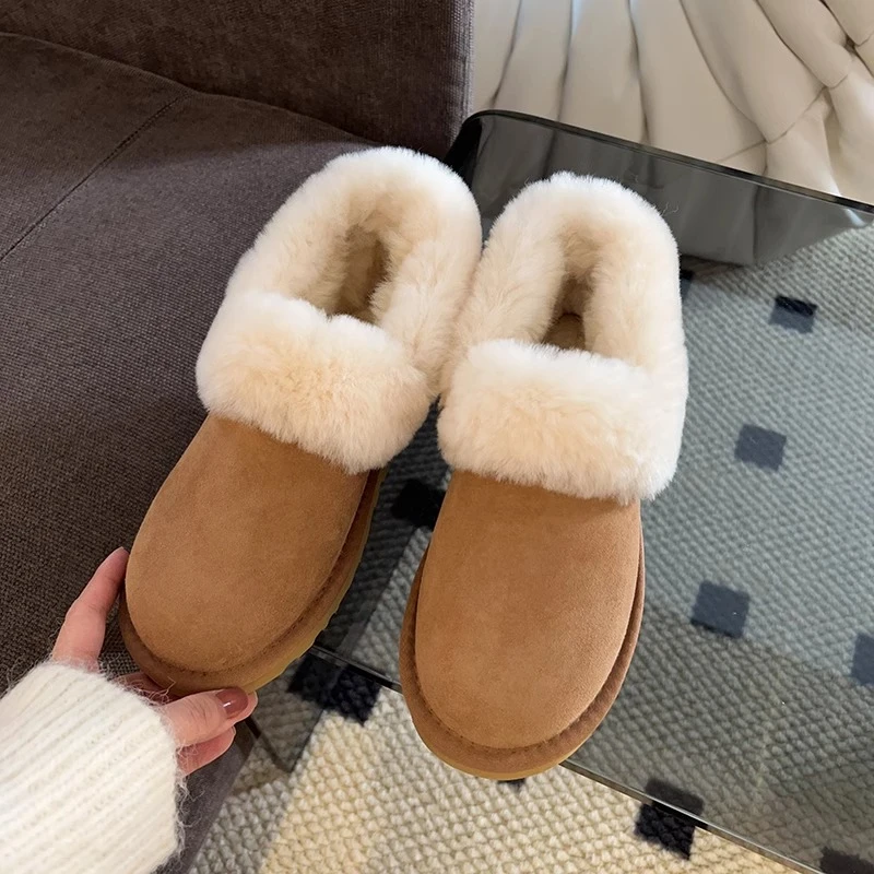 大喜庆厚底低帮雪地靴女100%羊皮一体冬季雪地靴女款爆款2025新款