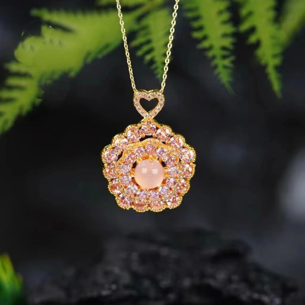 【蛋面DM06】天然正品 玉髓牡丹花吊坠 玉中精髓 万事顺遂 赠链