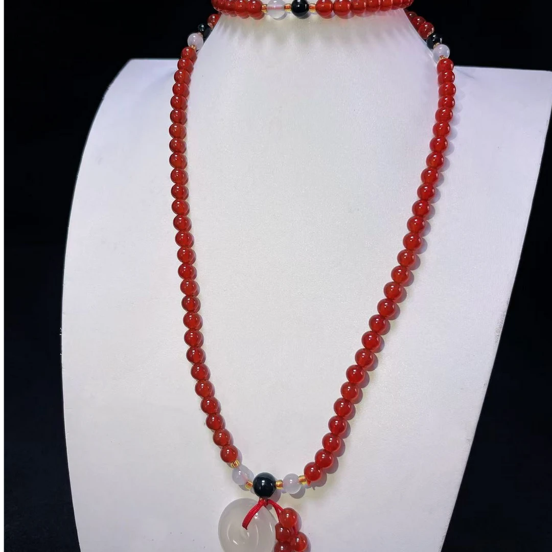 【塔链TL08-F66】天然正品玉石 红项链+白月光平安扣  百搭时尚款