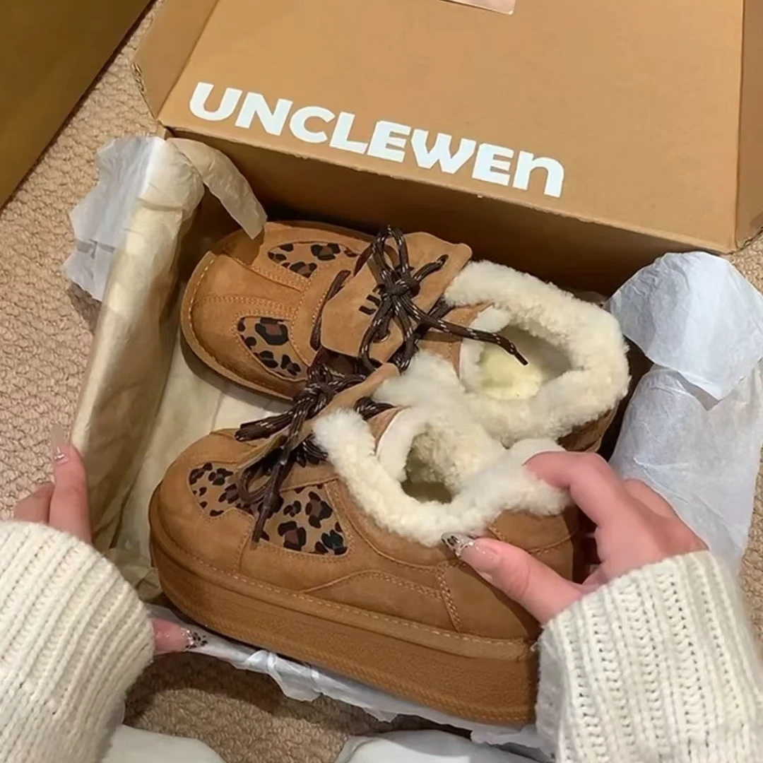 B豹纹雪地棉女新爆款女鞋运动休闲鞋雪地靴加绒厚底情情十二