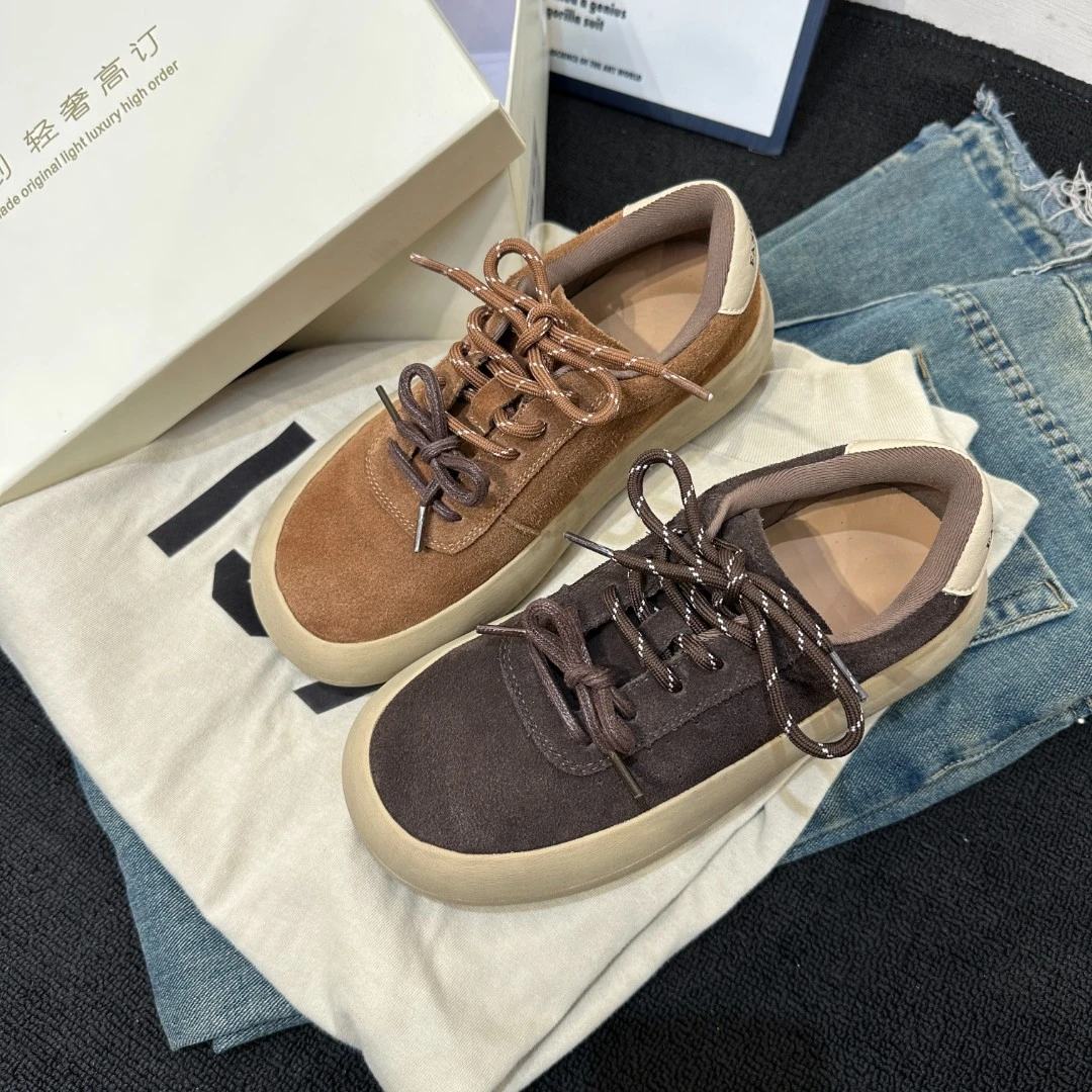 2024秋冬新款女鞋运动时尚百搭复古双鞋带厚底韩版ins透气女板鞋