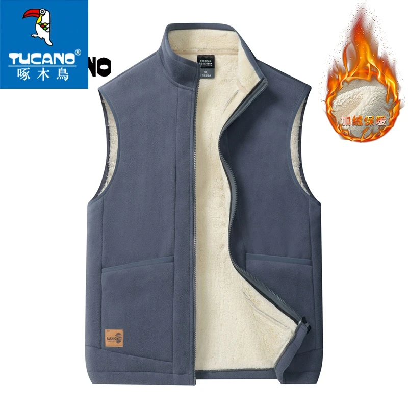 啄木鸟保暖秋冬马甲男士摇粒绒背心设计加绒修身加厚立领户外马夹