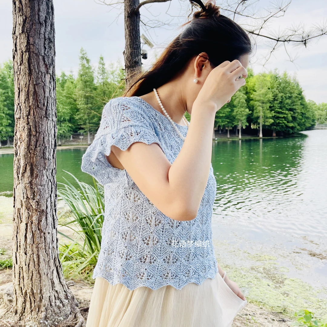 花语梦编织【云溪】棉麻亮片纱清爽夏日DIY钩针上衣材料包-非成品