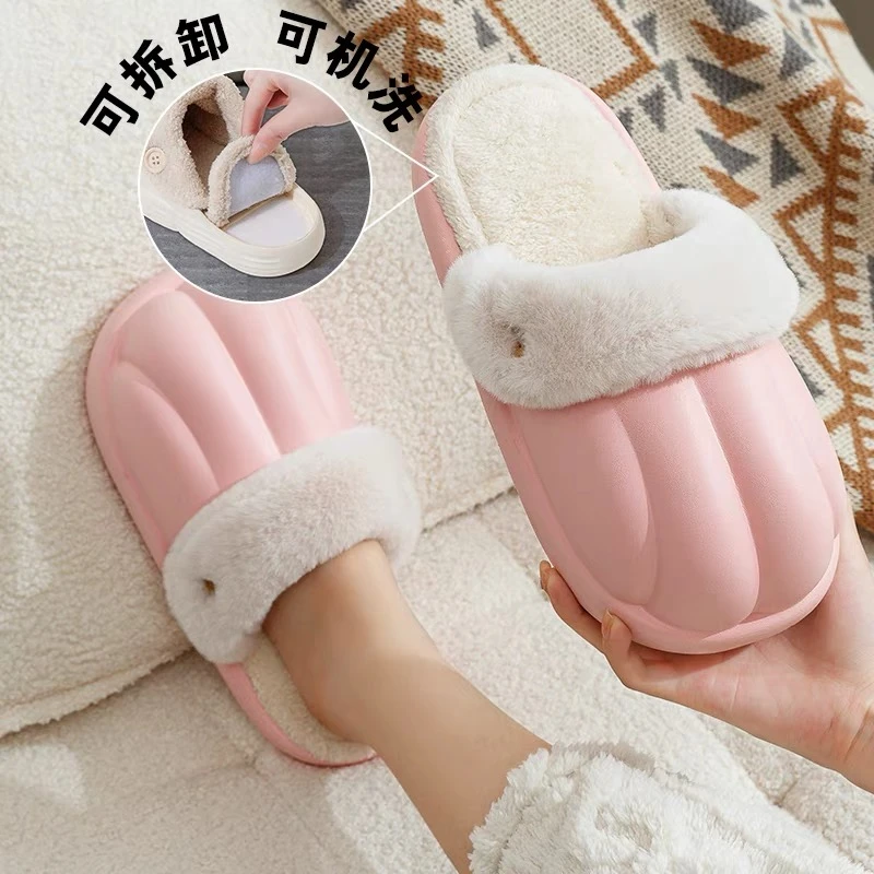 OIU秋冬季外穿可拆卸防滑防水居家可爱萌趣保暖猫爪棉拖鞋女冬天