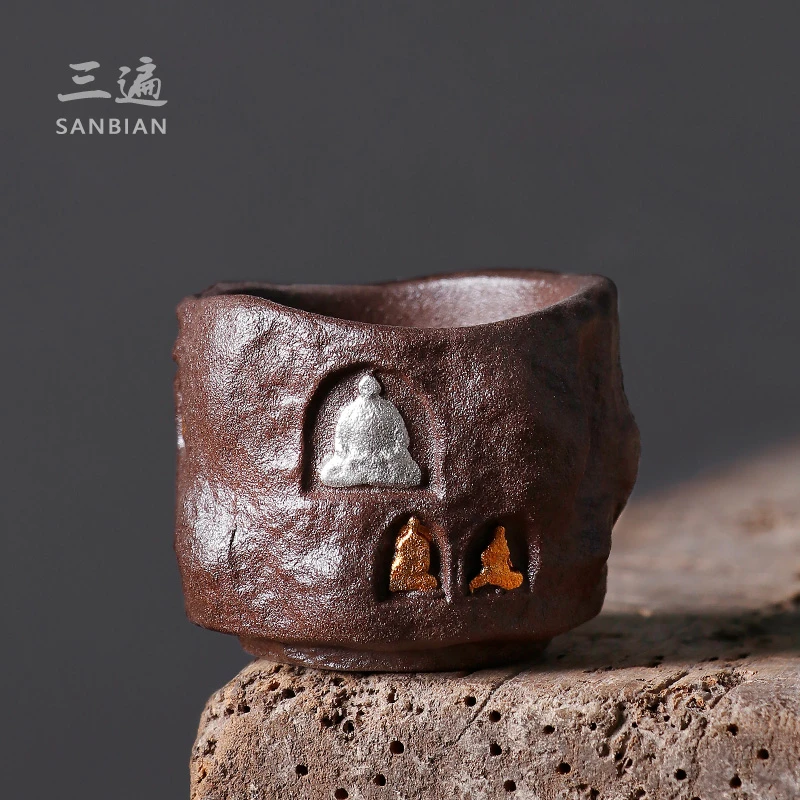 【孤品手作】志野烧茶杯敦煌柴烧主人杯侘寂风粗陶茶具创意品茗杯