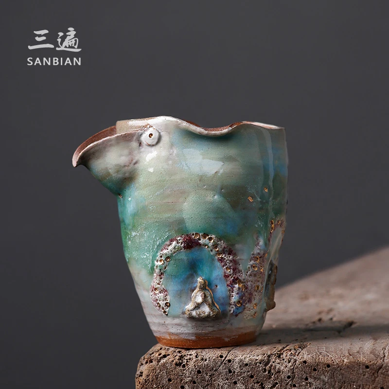 三遍 手工匀杯侘寂风公道杯点金志野烧分茶器复古粗陶柴烧泡茶海