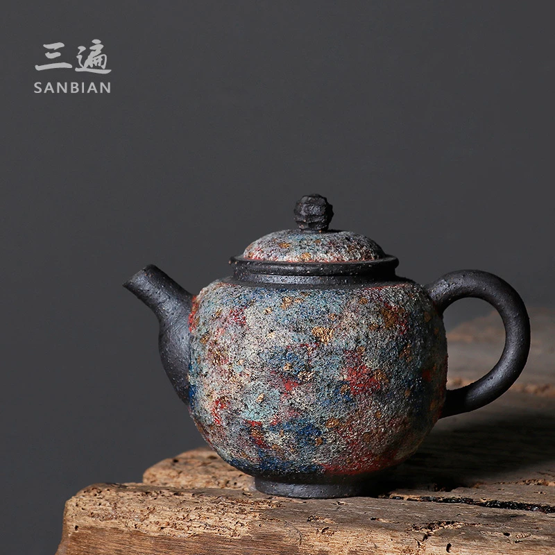 日本岩矿泥全手工茶壶陶瓷复古柴烧球孔单壶纯手工日式泡茶壶家用