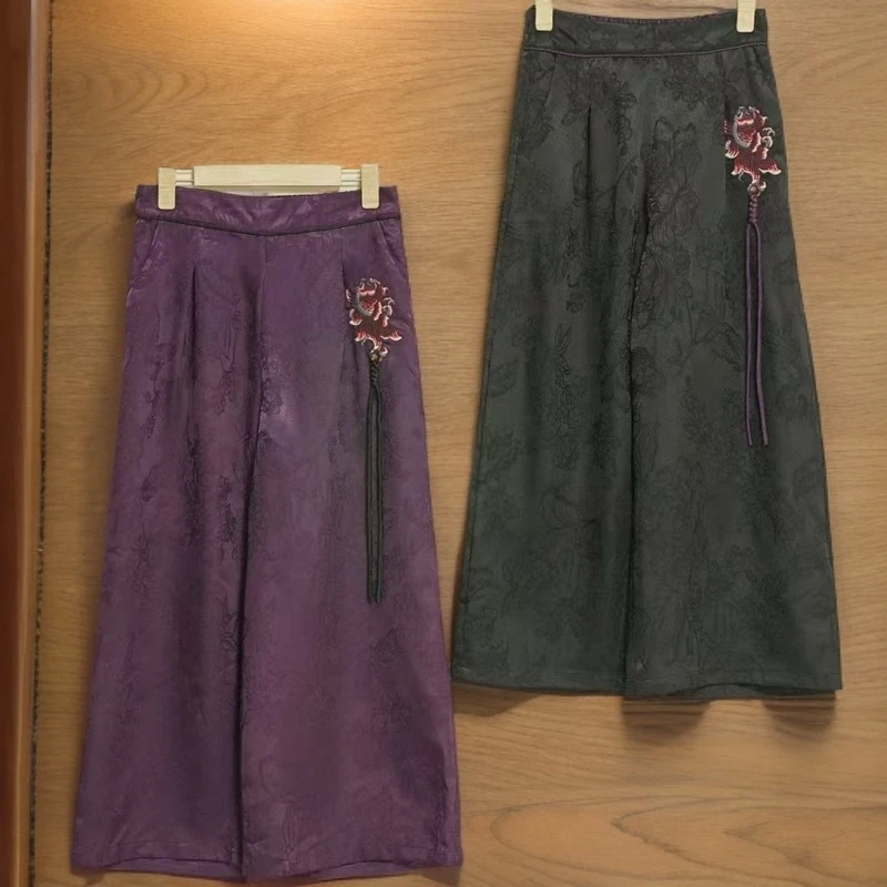 【年年有余】新中式国风提花阔腿休闲直筒裤082