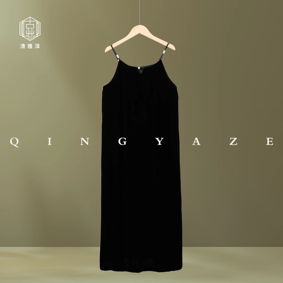 黑天鹅！真丝丝绒优雅新中式裙！GZ4437