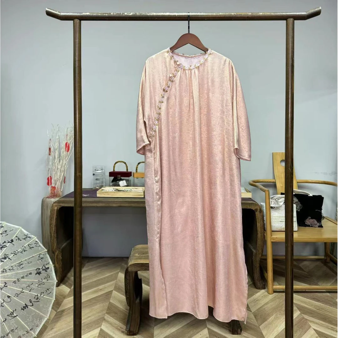 多肉桃李！浮雕金属丝新中式连衣裙！GZ4038