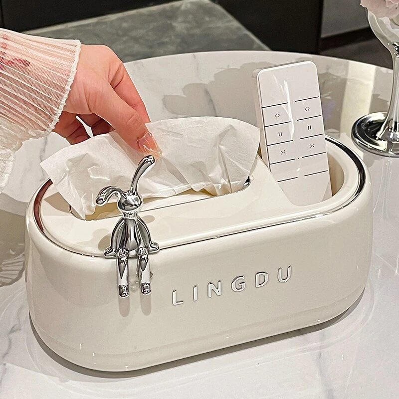 吉祥草奶油风纸巾盒家用客厅茶几餐厅创意多功能卧室桌面收纳盒子