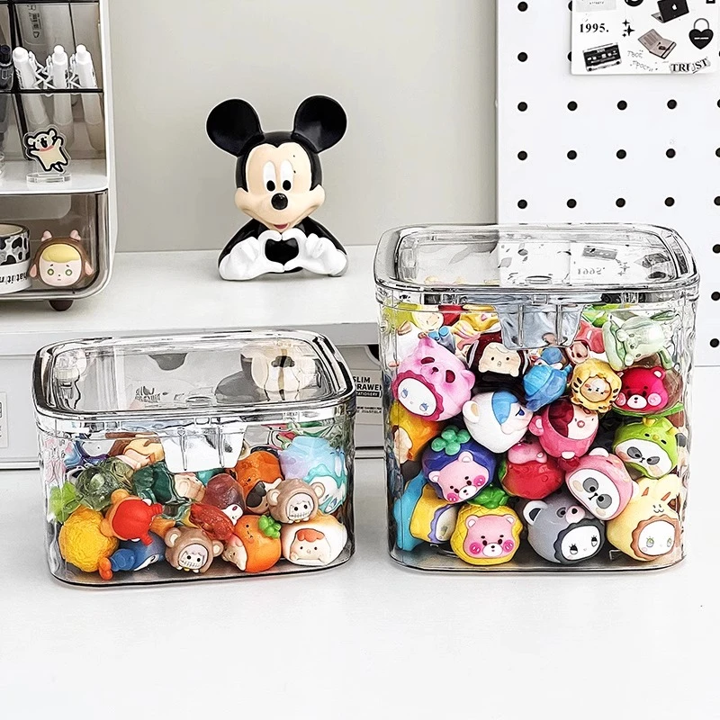 吉祥草萌粒收纳盒桌面带盖防尘大容量收纳罐透明盒小摆件展示架