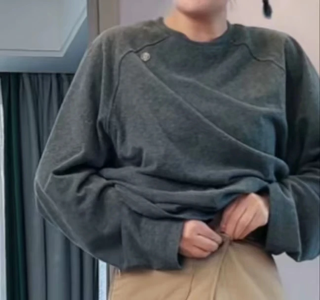 小小苏潮流纯色卫衣百搭ins灰色卫衣卫衣插肩袖长袖时尚休闲圆领
