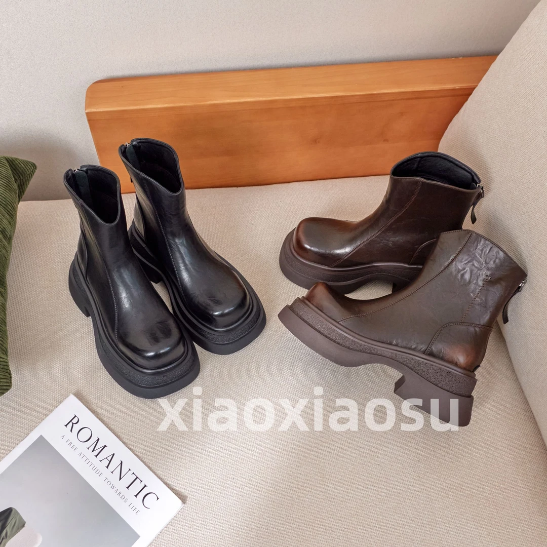 小小苏【锐雯】雅丹风时尚靴女百搭休闲靴时尚磨砂短靴;XDXF83