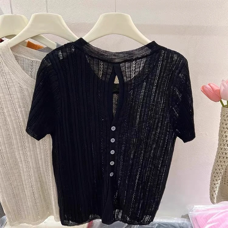 2024新款夏季圆领镂空女宽松百搭短袖显瘦气质洋气时尚