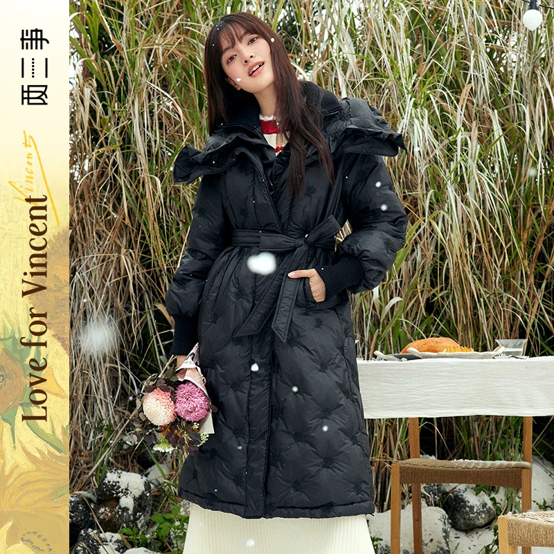 两三事【夜幕星绽】绣花大翻领灯笼袖绑带羽绒服S23QYR032