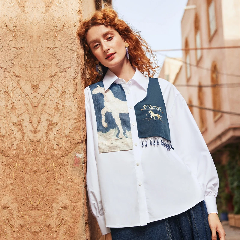 【千颂妮专享】两三事狩猎禁区 艺术印花布衬衫S23XC051