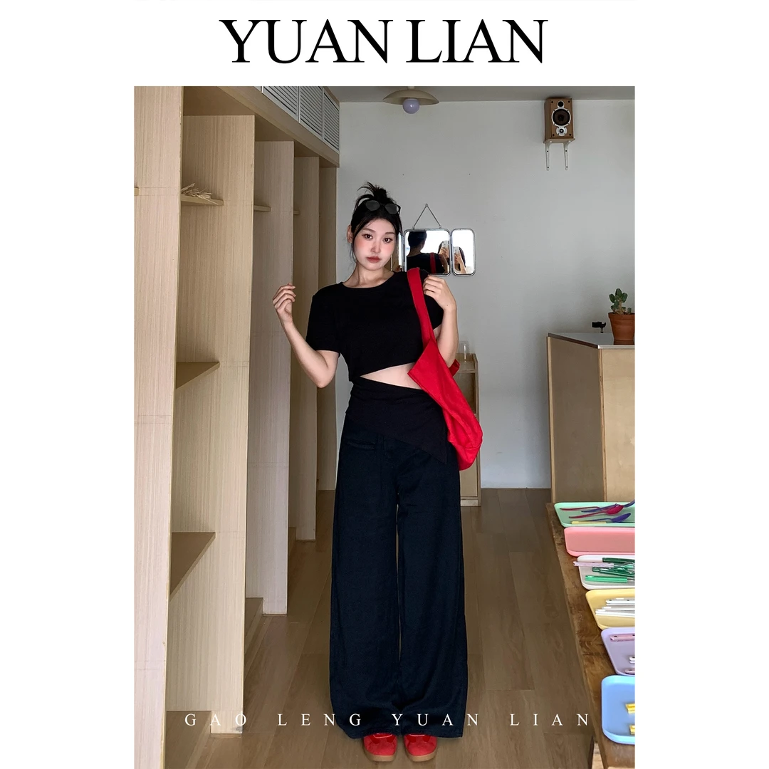 ZOZ糕冷圆脸【黑酷】 夏季新款休闲显瘦阔腿直筒牛仔裤