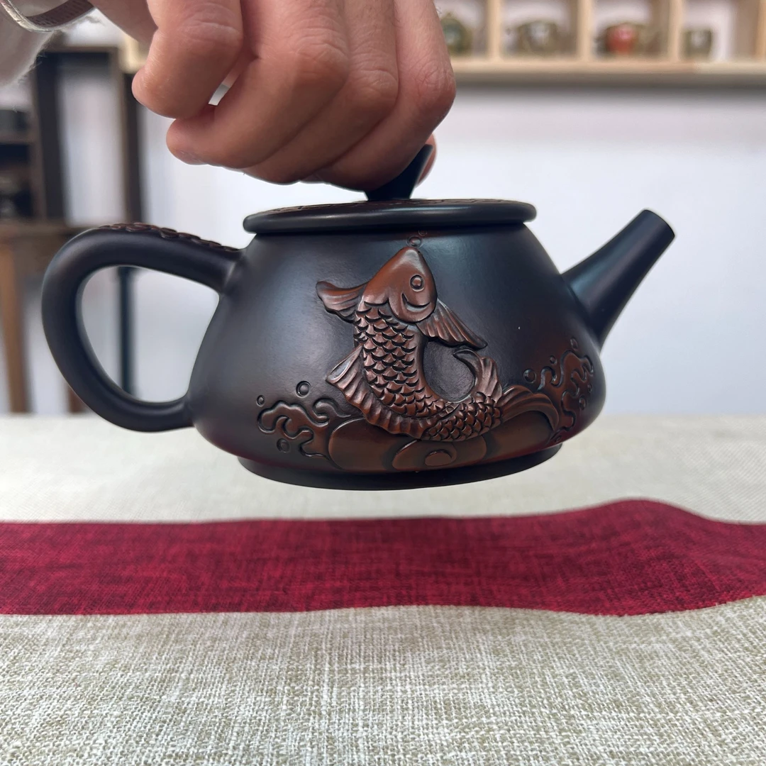 云南建水紫陶-全手工制作-如鱼得水米级石瓢壶-高端家用茶具-高端